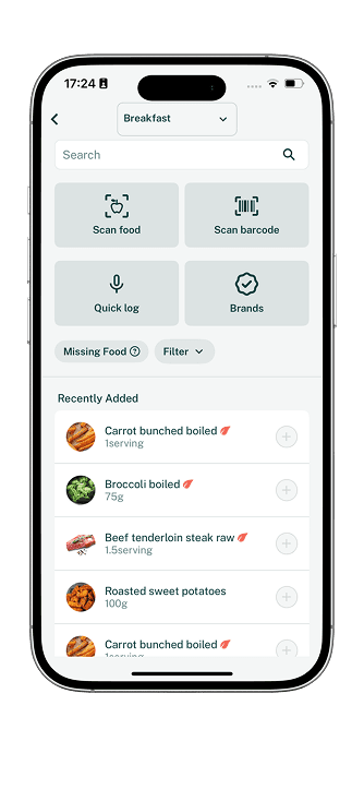 OrthoFoodie app interface left